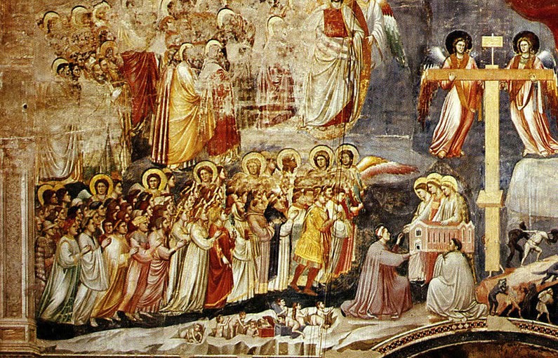 Giotto: Il giudizio universale (particolari vari), cm. 1000 x 840 (assieme), Cappella degli Scrovegni, Padova. Particolare di sinistra.